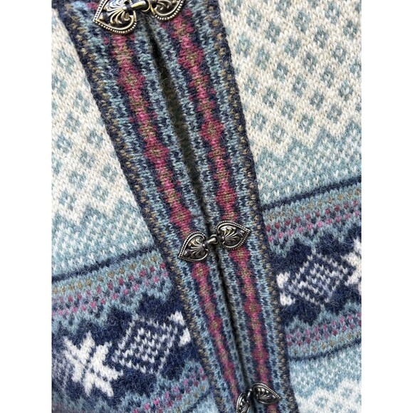 VTG Eagle's Eye Wool Fair Isle Nordic Snowflake Cardigan Sweater oversized S - Picture 5 of 9